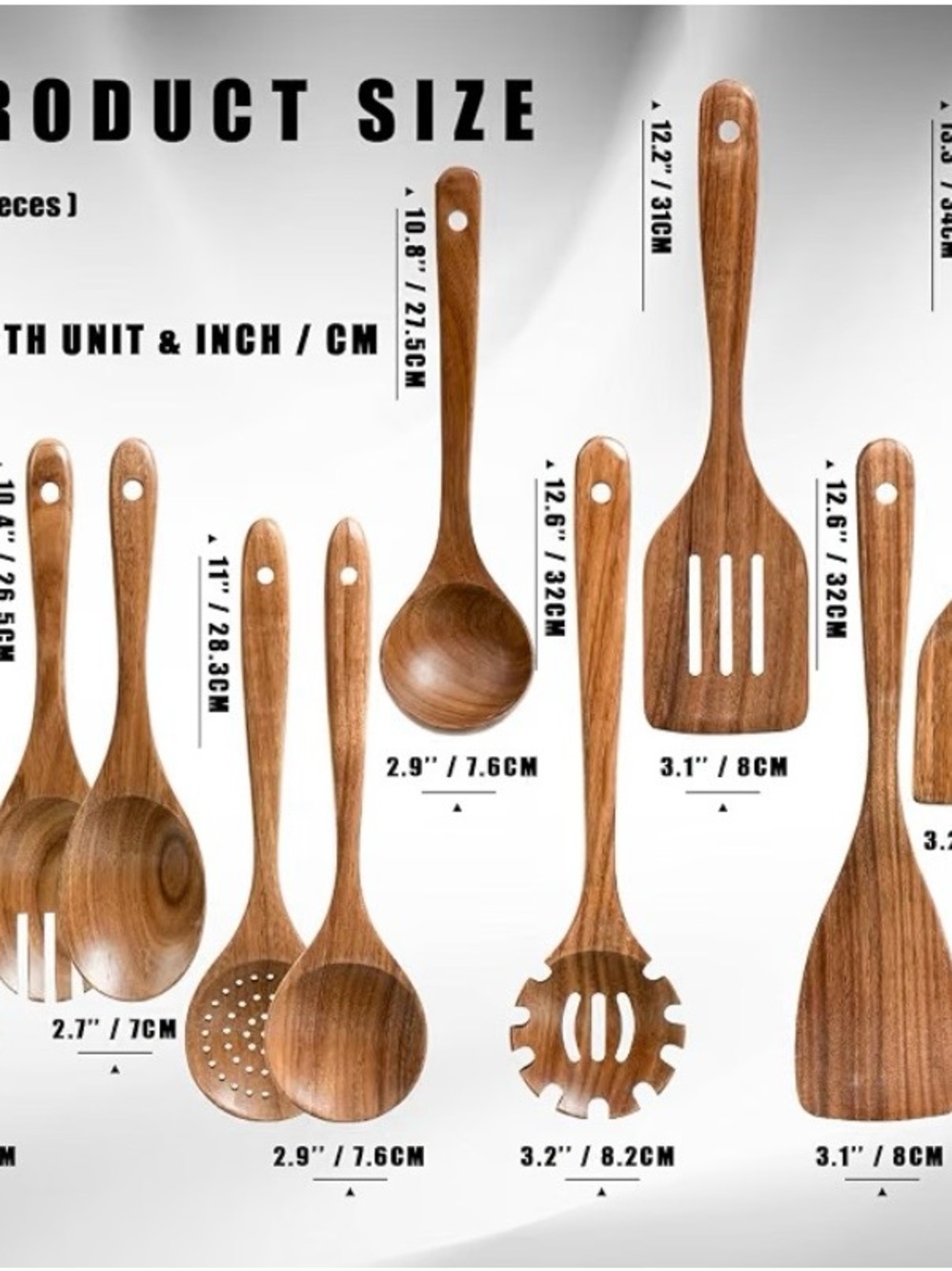 New 10-Piece Acacia Wood Kitchen Utensil Set Wooden Spoons Spatulas Cooking Tool - Picture 2 of 3